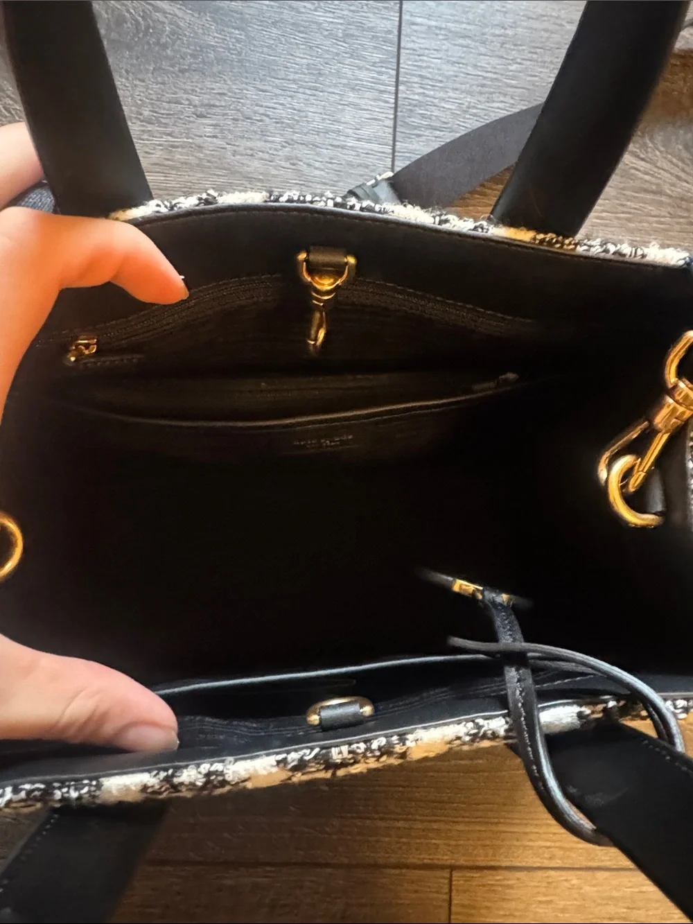 Kate Spade Black and White Textured Tote with Flowers